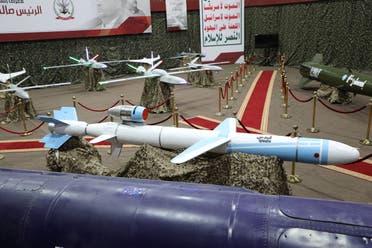 Missiles and drone aircraft are seen on display at an exhibition at an unidentified location in Yemen in this undated handout photo released by the Houthi Media Office on September 17, 2019. (Houthi Media Office/Handout via Reuters)