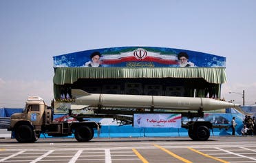 Military vehicle carrying Shahab 2 surface-to-surface missile during parade to commemorate anniversary of Iran-Iraq war, in Tehran. (Reuters)