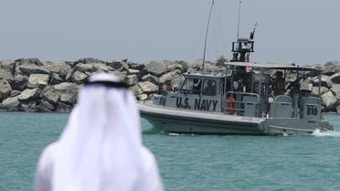 In this June 19, 2019 file photo, a US Navy patrol boat carrying journalists to see damaged oil tankers leaves a US Navy 5th Fleet base, near Fujairah, UAE. (AP)