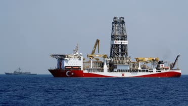 Turkish drilling vessel Yavuz is escorted by Turkish Navy frigate TCG Gemlik (F-492) in the eastern Mediterranean Sea off Cyprus, August 6, 2019. Picture taken August 6, 2019. REUTERS/Murad Sezer