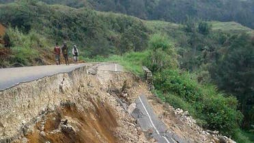 This photo taken on February 27, 2018 and received on February 28 shows damage to a road near Mendi in Papua New Guinea's highlands region after a 7.5-magnitude earthquake. (AFP)