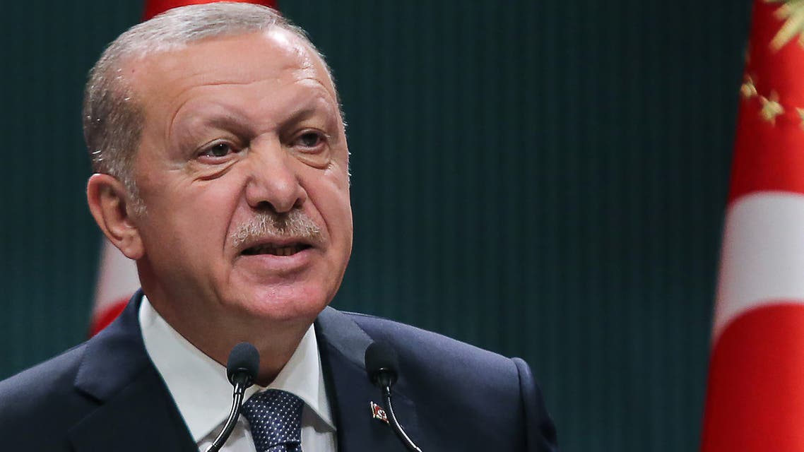 Turkish Presiednt Recep Tayyip Erdogan delivers a speech after chairing a cabinet meeting in Ankara on July 14, 2020.