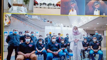 The video meeting was held with the Emirati launch team in Japan and 21 engineers from the UAE Space Agency and MBRSC stationed at the mission control room in Dubai’s Al Khawaneej. (Twitter/via@DXBMediaOffice)