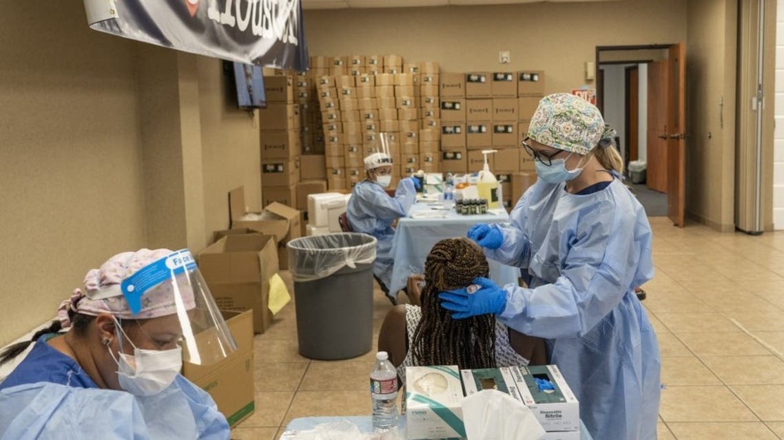 Medical workers test for coronavirus at a church in Texas, US, on July 17, 2020. (AFP)
