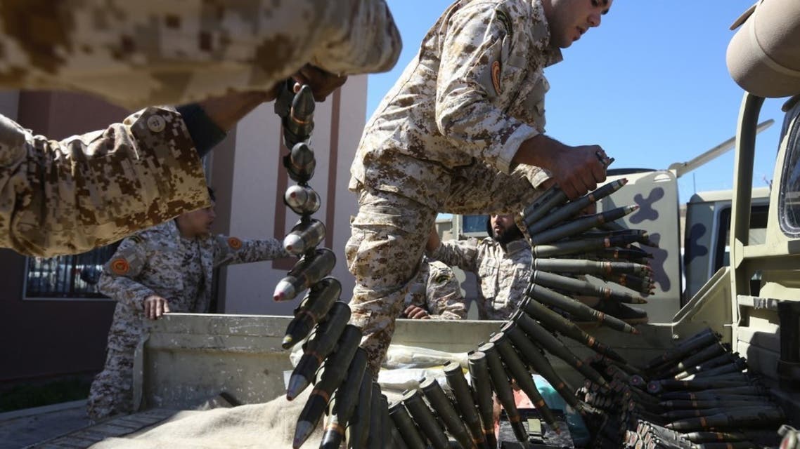 Fighters from a Misrata armed group loyal to the Government of National Accord (GNA) prepare ammunition in Libya, April 8, 2019. (File photo: AFP)
