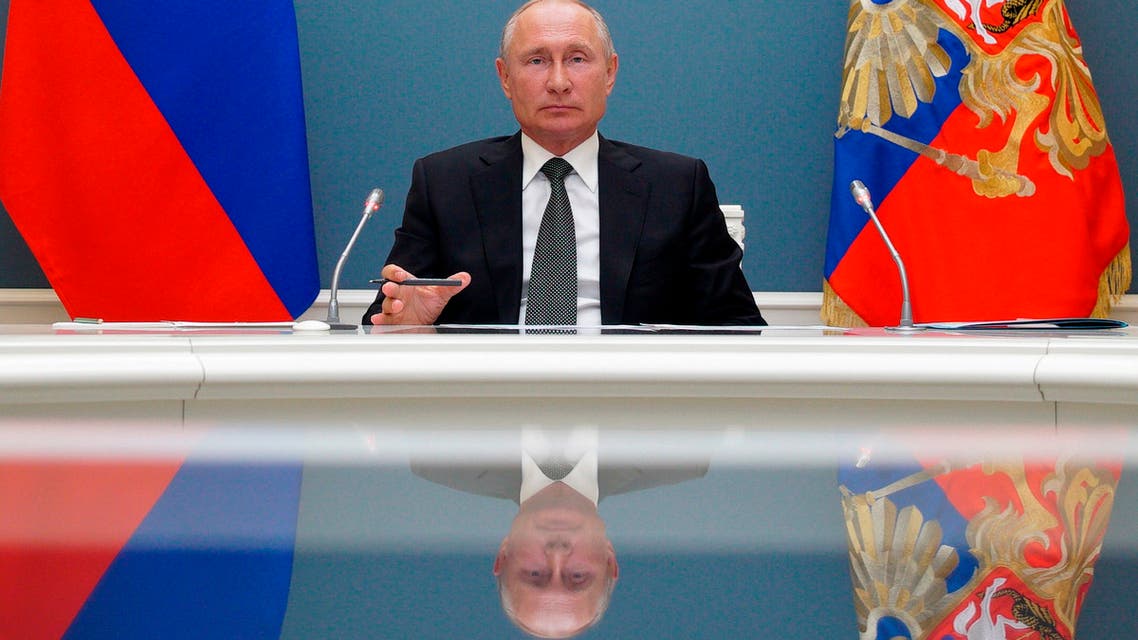 Russian President Vladimir Putin attends a video call in Moscow, Russia on June 30, 2020. (AP)