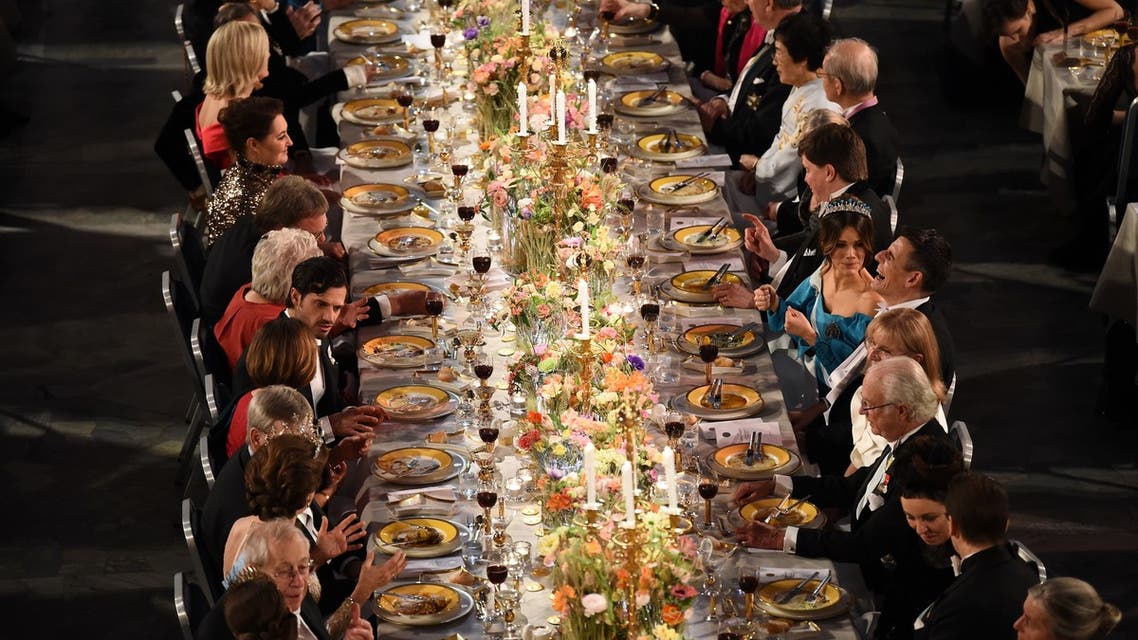 Guests and Swedish royal family attend a royal banquet to honour the laureates of the Nobel Prize 2019 following the Award ceremony on December 10, 2019 in Stockholm, Sweden. (AFP)