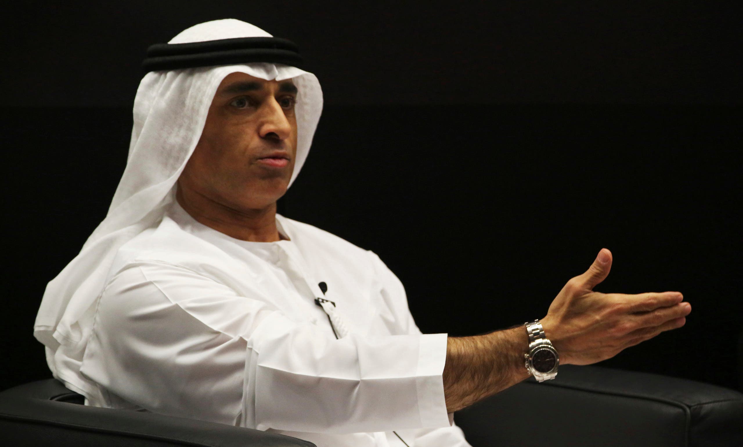 Emirati Ambassador to the US Yousef al-Otaiba gestures during an event in Abu Dhabi, United Arab Emirates on Jan. 25, 2018. (AP)