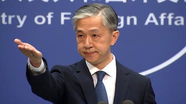 Foreign ministry spokesperson Wang Wenbin gestures during the daily briefing held at the Foreign Ministry in Beijing on July 22, 2020. (AP)