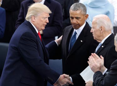 President Donald Trump greets former VP Joe Biden and former President Barack Obama after being sworn in as the 45th president of the United States. (File Photo: Reuters)