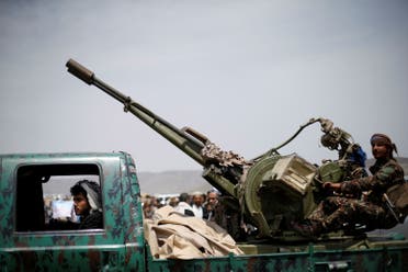 A Houthi fighter mans a machine gun mounted on a military truck on the outskirts of Sanaa, Yemen, July 8, 2020. (Reuters)
