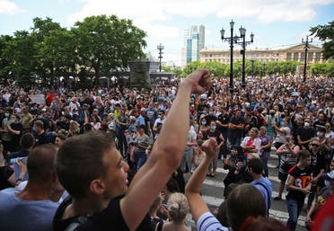 People take part in a rally in support of governor of the far eastern Khabarovsk region Sergei Furgal, who is being held in pre-trial detention after being charged with organising the murder of several entrepreneurs 15 years ago, in Khabarovsk, Russia, on July 11, 2020. (File photo: Reuters) 