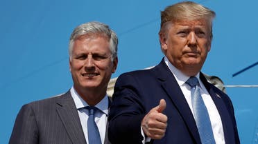 President Donald Trump and Robert O'Brien, just named as the new national security adviser, board Air Force One at Los Angeles International Airport, Wednesday, Sept. 18, 2019, in Los Angeles. (AP)