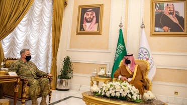 Saudi Arabia’s Vice Minister of Defense Prince Khalid bin Salman meets US Chairman of the Joint Chiefs of Staff General Mark Milley in Riyadh, Saudi Arabia, July 27, 2020. (Saudi Ministry of Defense)