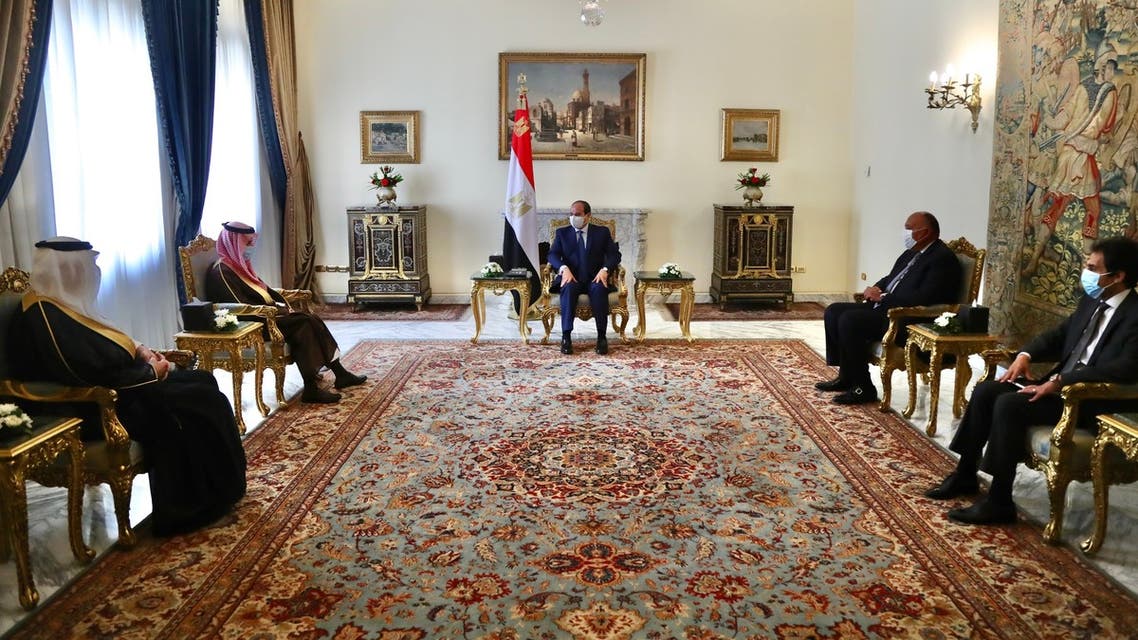 Saudi Arabia’s Minister of Foreign Affairs Prince Faisal bin Farhan meets with Egyptian President Abdul Fattah el-Sisi. (Supplied)