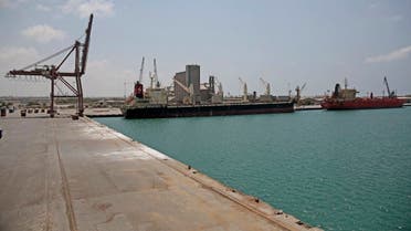 File photo of a cargo ship and oil tanker ship sit idle while docked at the port of Hodeidah, Yemen. (AP)