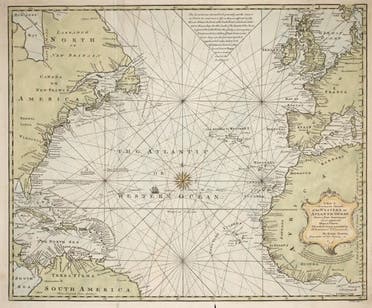 خريطة تعود لمطلع القرن التاسع عشر للمحيط الأطلسي