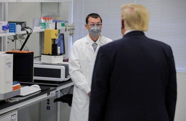 U.S. President Donald Trump gestures during a tour of the Fujifilm Diosynth Biotechnologies' Innovation Center, a pharmaceutical manufacturing plant where components for a potential coronavirus disease (COVID-19) vaccine candidate Novavax are being developed, in Morrrisville, North Carolina, U.S., July 27, 2020. (Reuters)