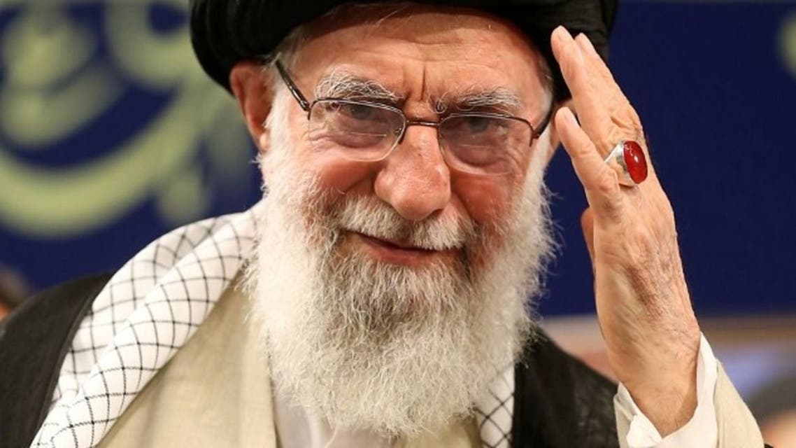 A handout picture provided by the office of Iran's Supreme Leader Ayatollah Ali Khamenei on October 2, 2019 shows him saluting members of the IRGC during a meeting in Tehran. (AFP)