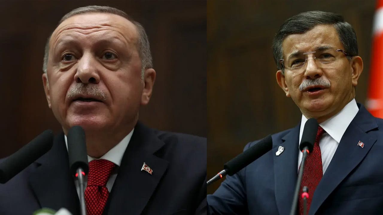 Turkish President Erdogan, left, and former Turkish Prime Minister Ahmet Davutoglu, right. (AP)