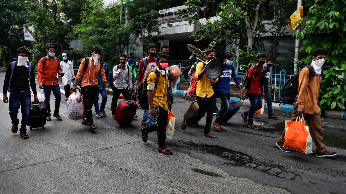 Migrant workers, mostly construction workers, in Kolkata, India on July 29, 2020. (AP)