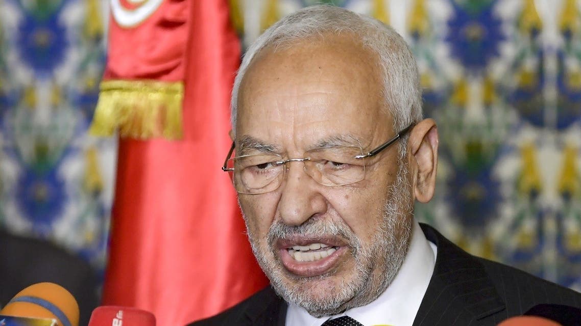Tunisian Parliament Speaker Rached Ghannouchi speaks at a press conference following a plenary session at the parliament in the capital Tunis . (AFP)