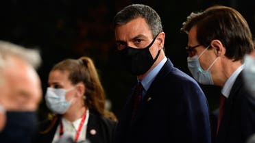Spain’s Prime Minister Pedro Sanchez leaves after a meeting of an EU summit on a coronavirus recovery package at the European Council building in Brussels on July 18, 2020. (AFP)