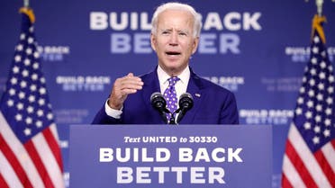 Democratic presidential candidate former Vice President Joe Biden speaks at a campaign event at the William “Hicks” Anderson Community Center in Wilmington, Del., Tuesday, July 28, 2020. (AP)