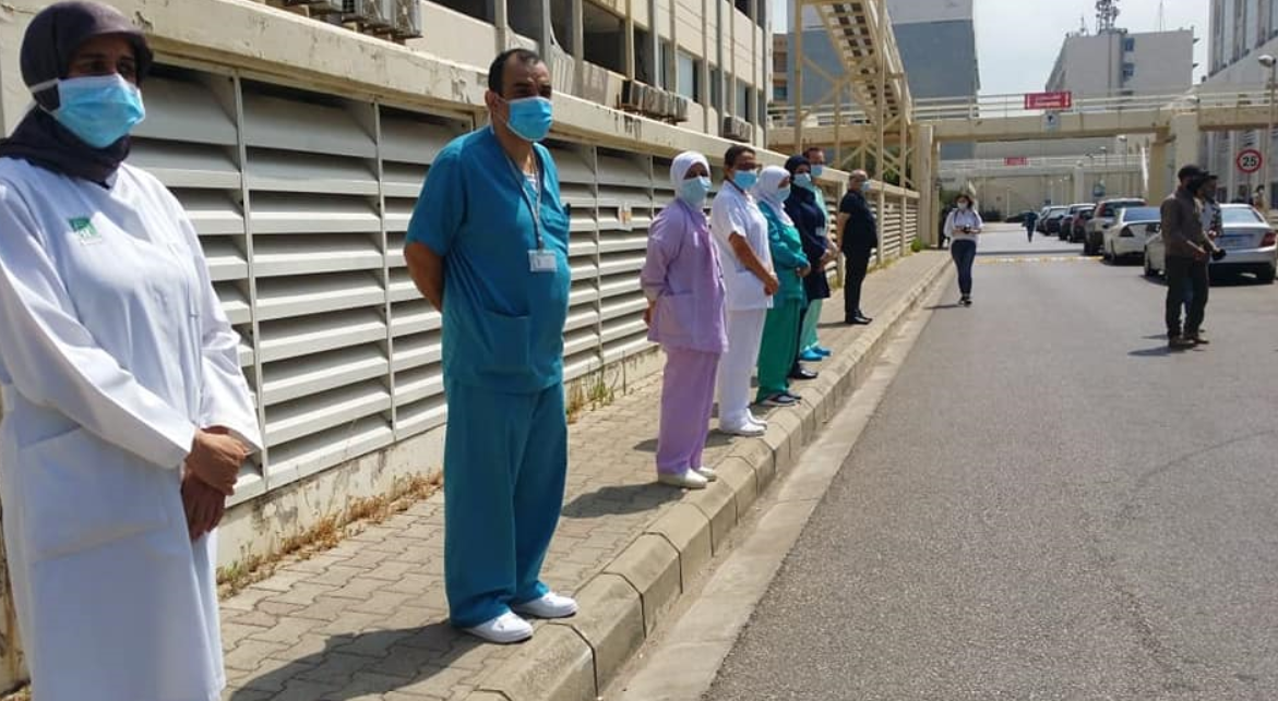 Medical workers in a moment of farewell to Zainab Haider at Rafik Hariri University Hospital in Beirut. (Twitter)