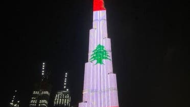 The Burj Khalifa in Dubai lights up with a projection of the Lebanese flag after deadly Beirut blasts struck the port. (Twitter: @BurjKhalifa)
