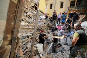 Lebanese soldiers search for survivors after a massive explosion in Beirut, Lebanon on Aug. 5, 2020. (AP)