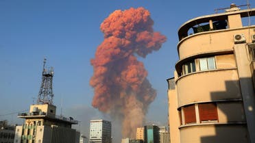 A cloud of orange smoke is seen rising above Beirut, Aug. 4, 2020. (AFP)