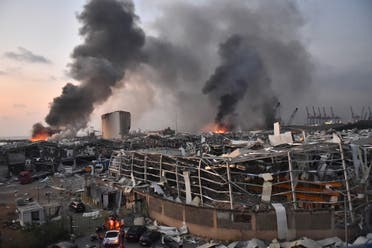 This picture taken on August 4, 2020 shows a general view of the scene of an explosion at the port of Beirut. (AFP)