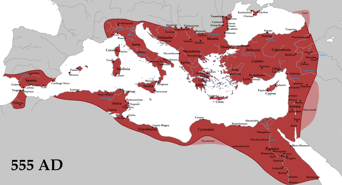 خريطة الإمبراطورية البيزنطية في حدود منتصف القرن السادس عشر