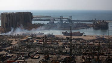 A partial view of the devastated Beirut port is pictured from the nearby neighbourhood of Mar Mikaehl on August 6, 2020, two days after a massive blast there shook the Lebanese capital. (AFP)