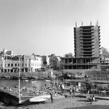 Partial view of St. George’s Bay, in the port of Beirut, with a modern new building dominating in the background in Beirut, Italy on May 23, 1958. (AP)