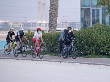 Sheikh Mohammed enjoying the outdoors on his cycle along with associates. (Dubai Media City)