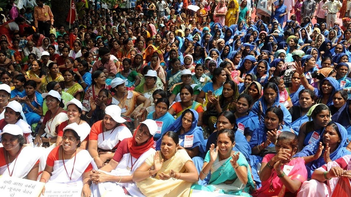 Activists from the Accredited Social Health Activists (ASHAS) attend a protest near the Indian Parliament in New Delhi on May 4, 2010. (AFP)