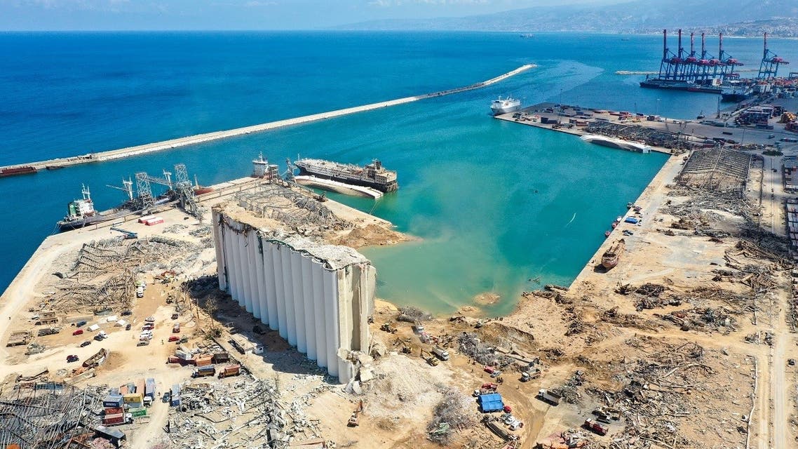 An aerial view taken on August 9, 2020, shows a general view of the port of Beirut. (Reuters)