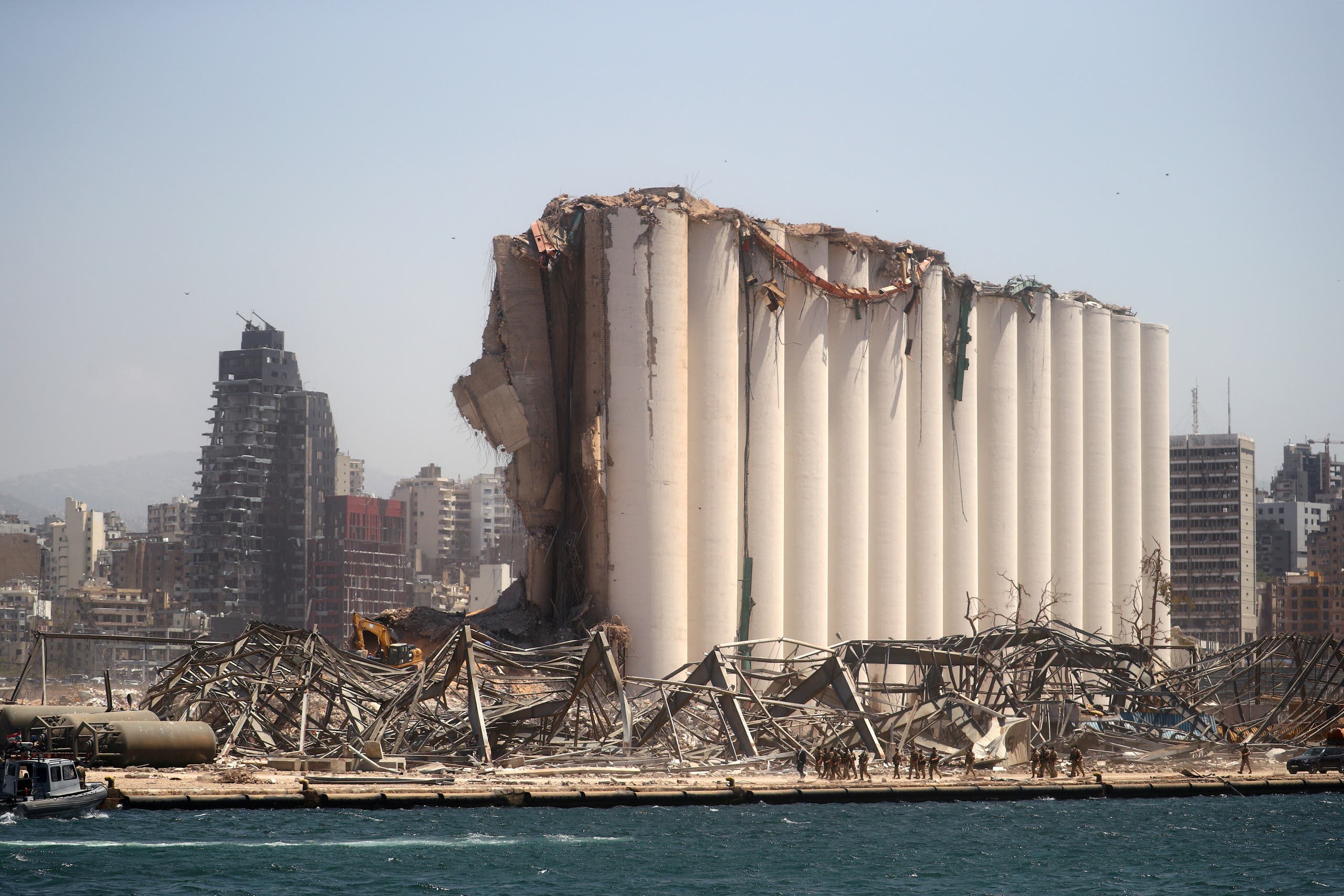 A general view shows the damaged grain silo following the Aug. 4 blast in Beirut's port area, Aug. 8, 2020. (Reuters) 