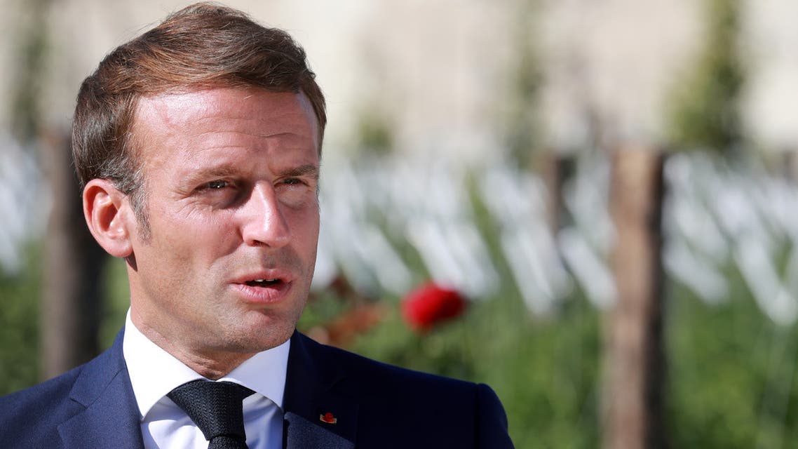 French President Emmanuel Macron answers journalists' questions during a visit on the theme of the learning summer camps at Chambord castle, France July 22, 2020. Ludovic Marin/Pool via REUTERS