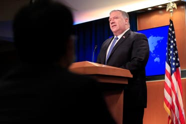 US Secretary of State Mike Pompeo speaks during a news conference at the State Department in Washington, DC, on August 5, 2020. Pompeo said Wednesday the US would offer a $10 million reward to arrest any state actor who interferes in the November elections.