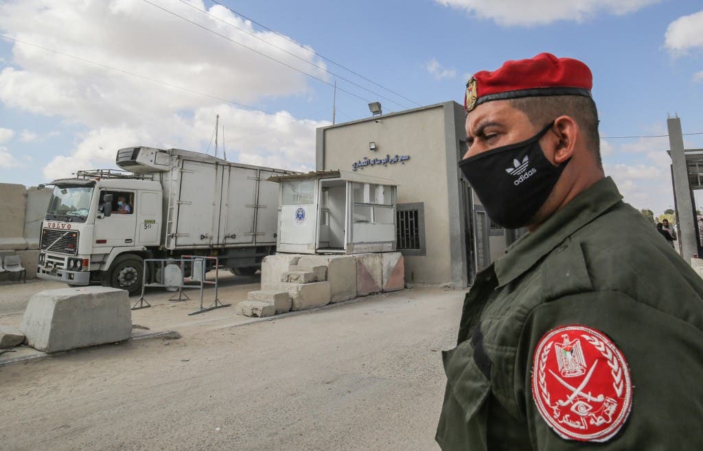 A member of Palestinian Hamas security forces stands outside the Kerem Shalom crossing in the southern Gaza Strip city of Rafah, on August 11, 2020. (File photo: AFP)