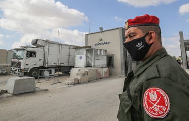 A member of Palestinian Hamas security forces stands outside the Kerem Shalom crossing in the southern Gaza Strip city of Rafah, on August 11, 2020. (File photo: AFP)