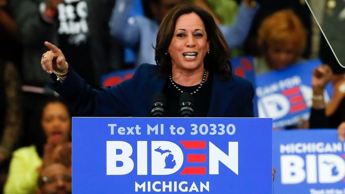 Kamala Harris speaks at a campaign rally for Democratic presidential candidate former VP Joe Biden at in Detroit, Monday, March 9, 2020. (AP)