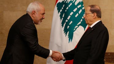 Iran's Foreign Minister Mohammad Javad Zarif, left, shakes hands with Lebanese President Michel Aoun, at the presidential palace, in Baabda east Beirut on Feb. 11, 2019. (File photo: AP)