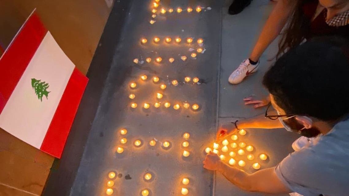 A candlelight vigil held outside San Jose City Hall in San Jose, California, honor of the victims of the Beirut explosion, August 8. (Albert Karam)