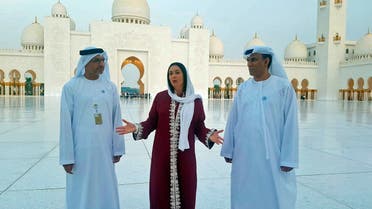 Israeli Minister of Culture and Sport Miri Regev, center, visits Sheikh Zayed Grand Mosque, in Abu Dhabi, United Arab Emirates on Oct. 29, 2018. (AP)