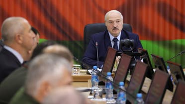 Belarusian President Alexander Lukashenko chairs a meeting at a Strategic Management Centre of the Defense Ministry in Minsk, Belarus August 15, 2020. (Reuters)