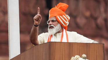 Indian Prime Minister Narendra Modi addresses the nation during Independence Day celebrations at the historic Red Fort in Delhi, India. (Reuters)